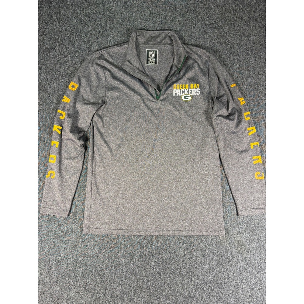 NFL Team Apparel Green Bay Packers Quarter Zip Pullover Gray Mens Medium